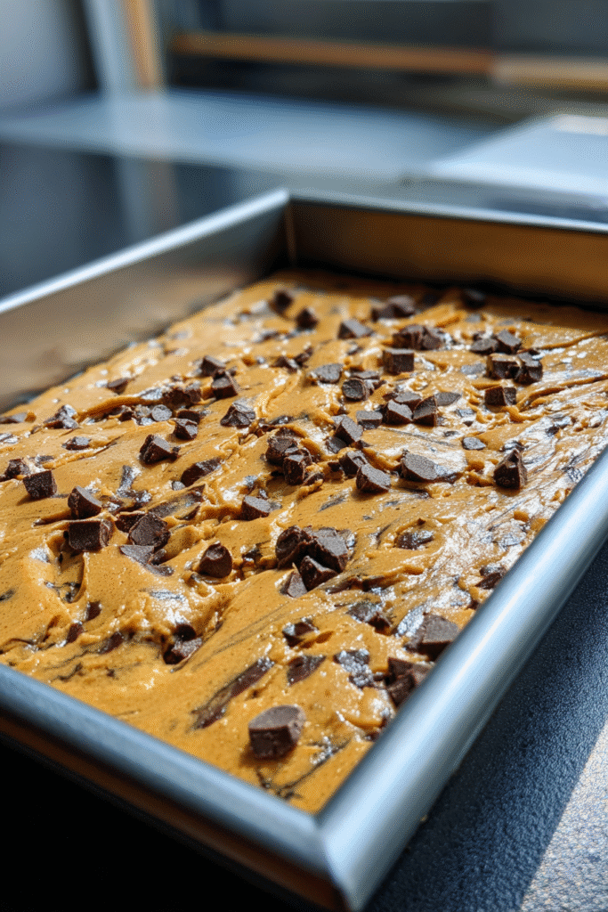 Unbaked Brookie batter in a baking tray