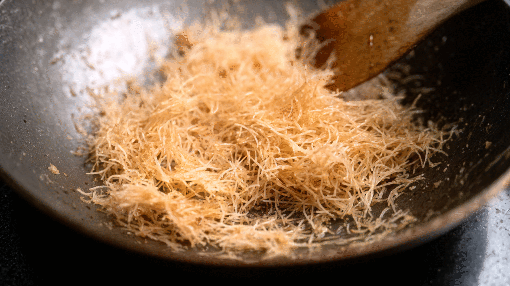 Toasted kataifi dough for homemade Dubai chocolate strawberries