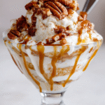 Apple Pie Ice Cream Sundae with caramel and pecans