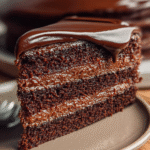 Eggless Chocolate Custard Cake layered with creamy chocolate filling