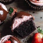 Chocolate strawberry hi-hat cupcakes close-up