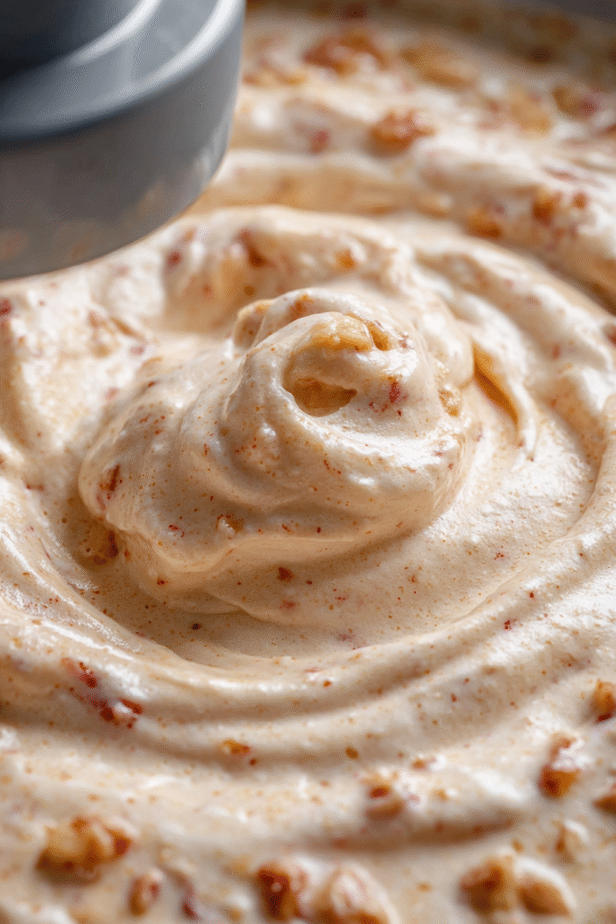 Churning Apple Pie Ice Cream with apple bits and spices
