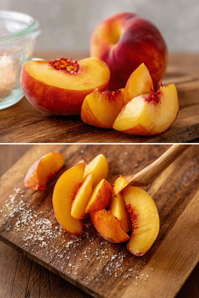 Fresh peaches sliced for summer peach cake