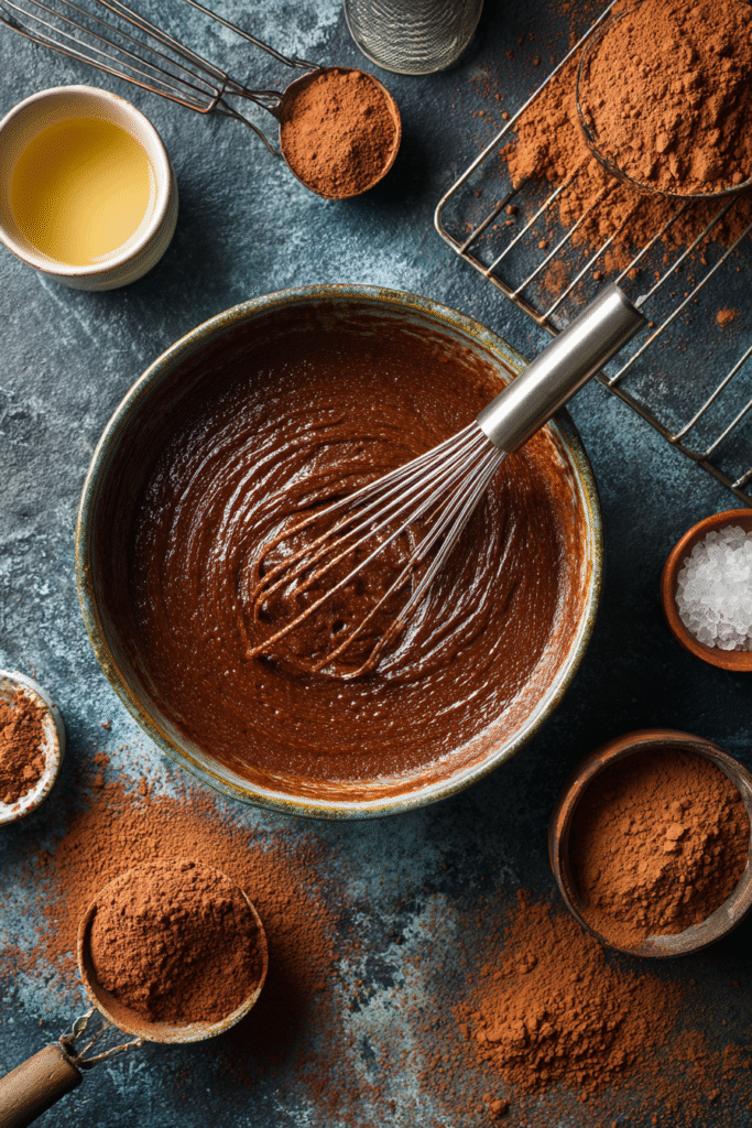 Mixing chocolate cupcake batter