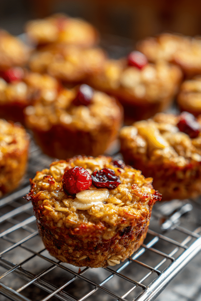 Baked Peanut Butter Protein Oatmeal Cups cooling on a rack