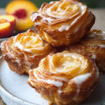 Peach Pie Cruffins recipe with flaky layers and peach filling