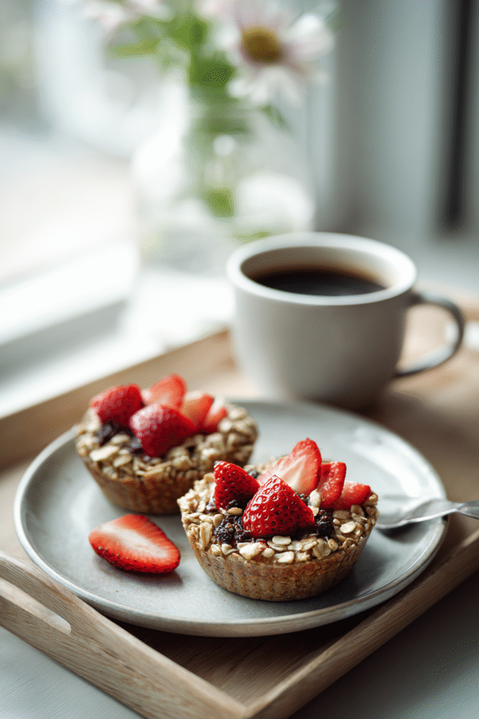 Peanut Butter Protein Oatmeal Cups served for breakfast