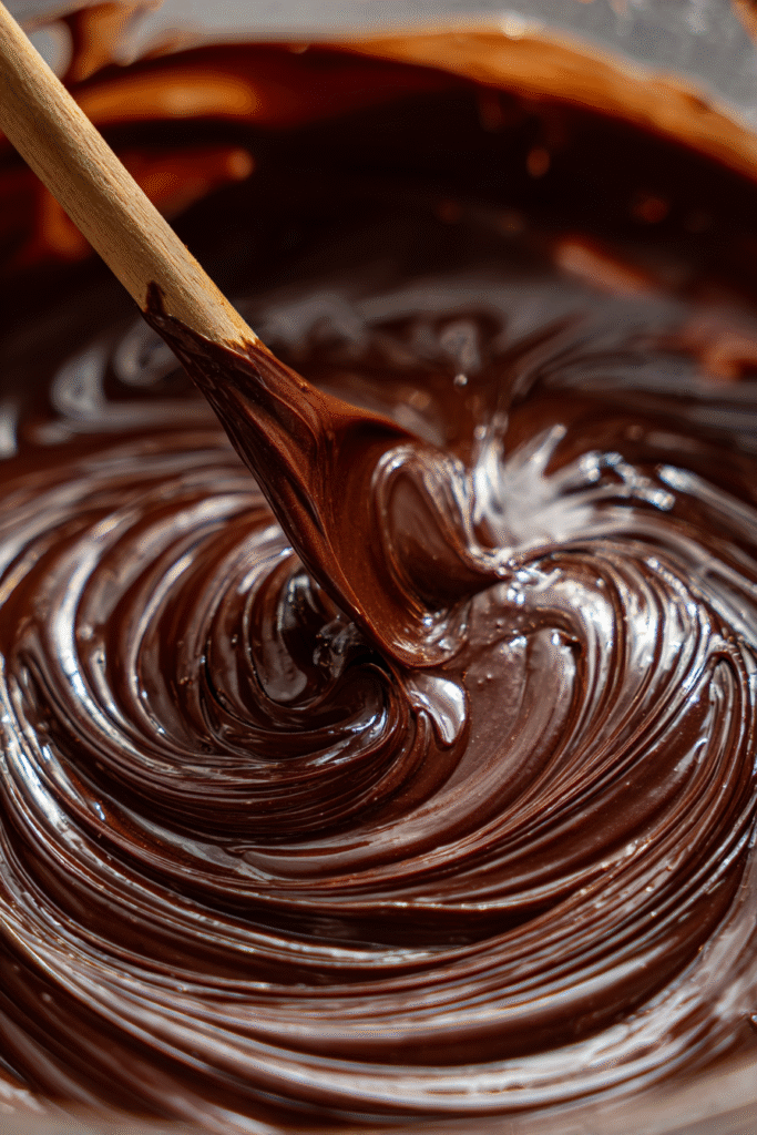 Chocolate ganache being stirred
