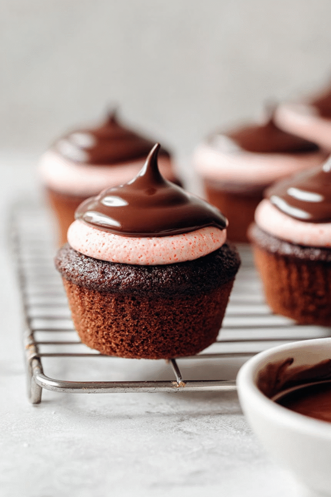 Dipping cupcakes in chocolate