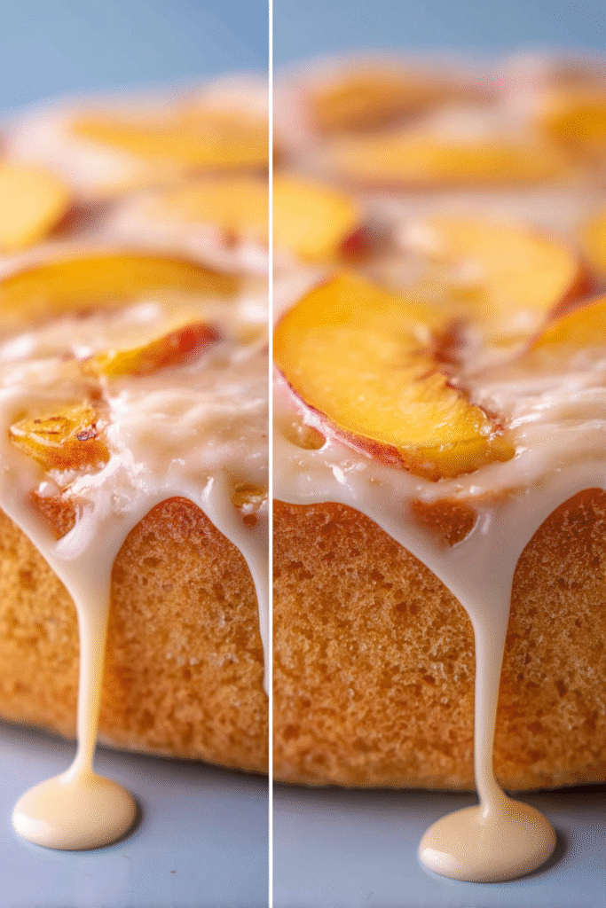 Vanilla glaze on summer peach cake