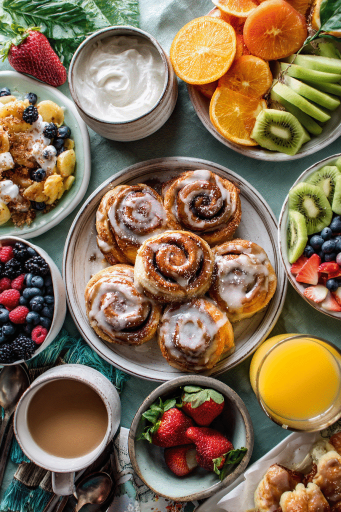 Brunch table with Biscoff cinnamon rolls
