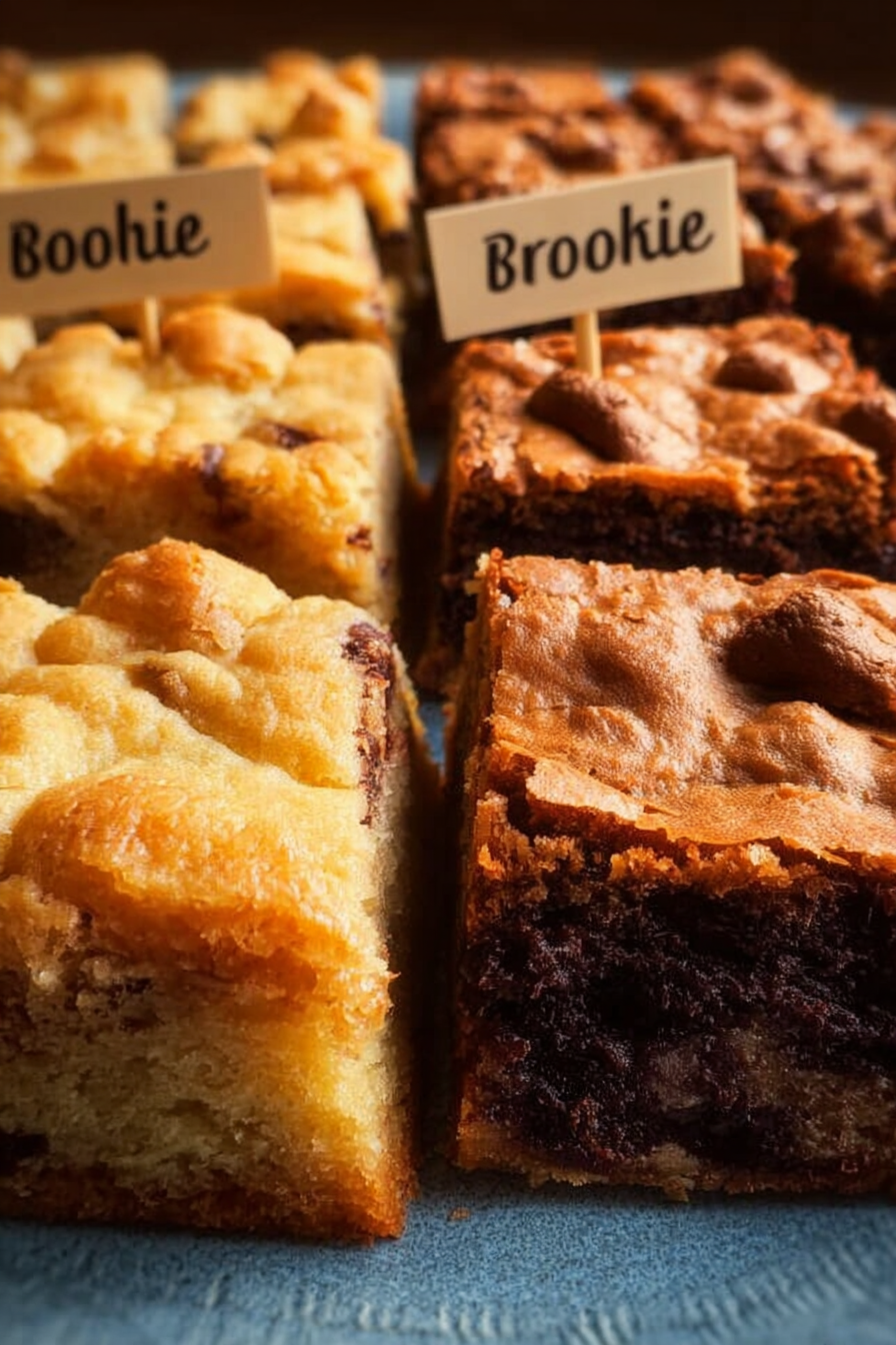 Close-up of blondie and brookie bars showing dessert contrast