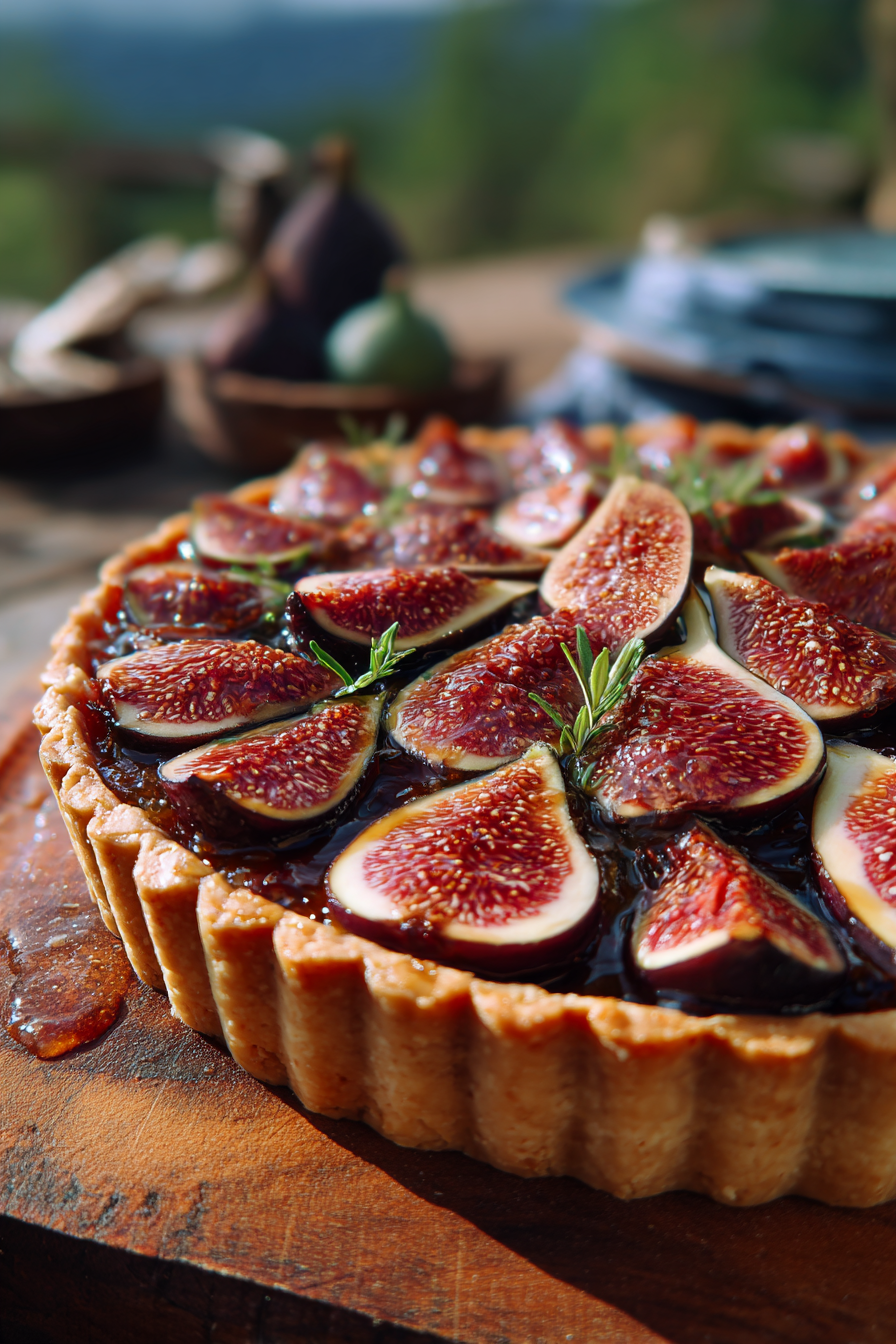 Fresh fig and honey tart with Moscato wine pairing