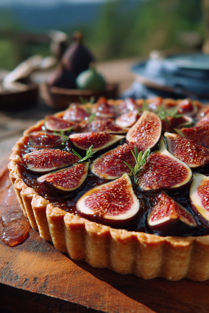 Fresh fig and honey tart with Moscato wine pairing