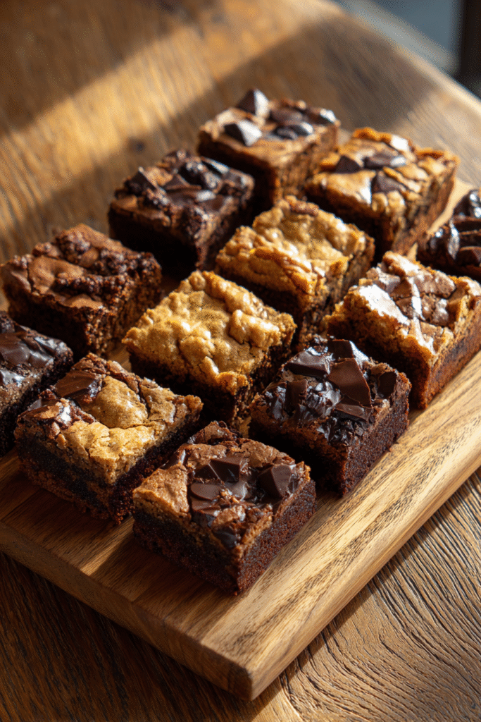 Homemade blondie and brookie bars ready to serve