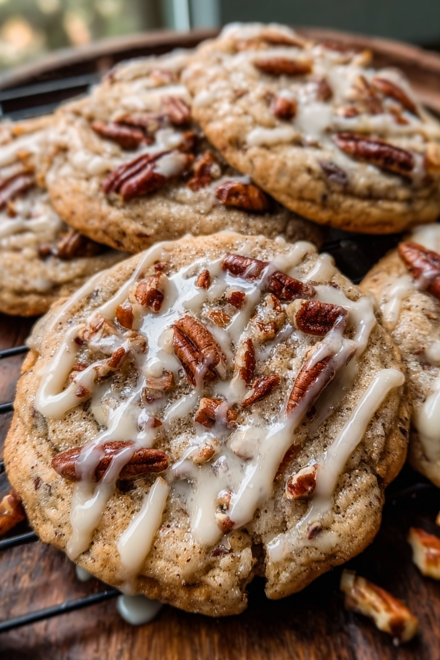 Maple pecan cookies with toasted pecans and maple glaze