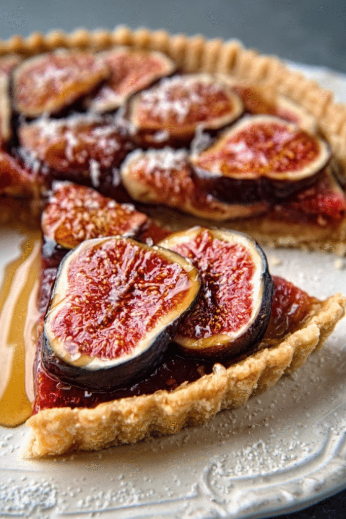 Sliced figs on pie dough for fresh fig and honey tart