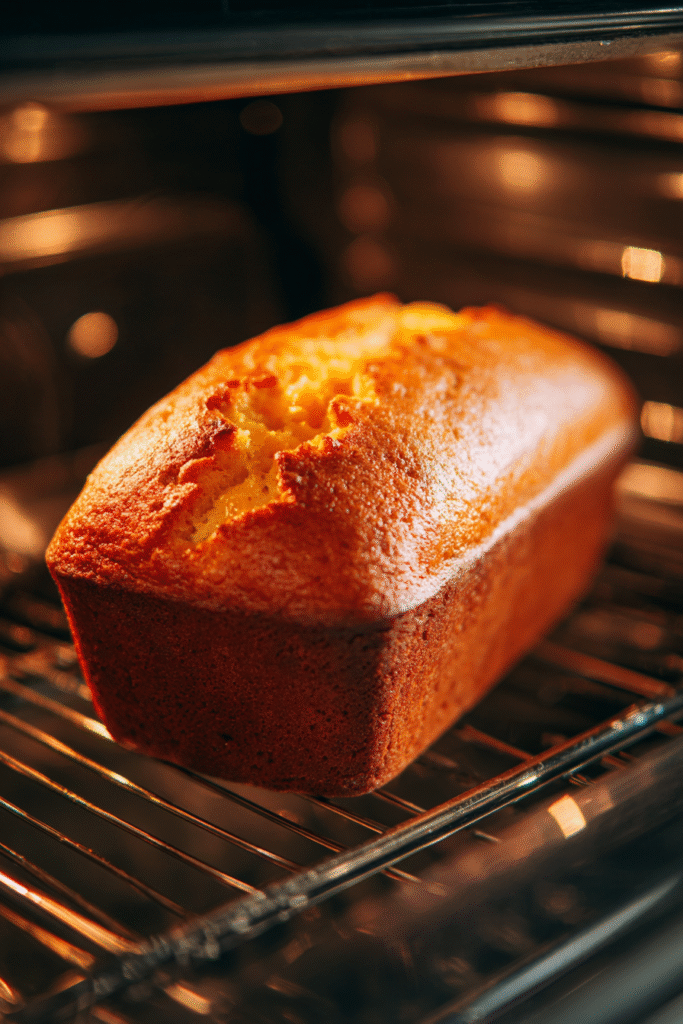 Peach Cake Recipe baking in oven