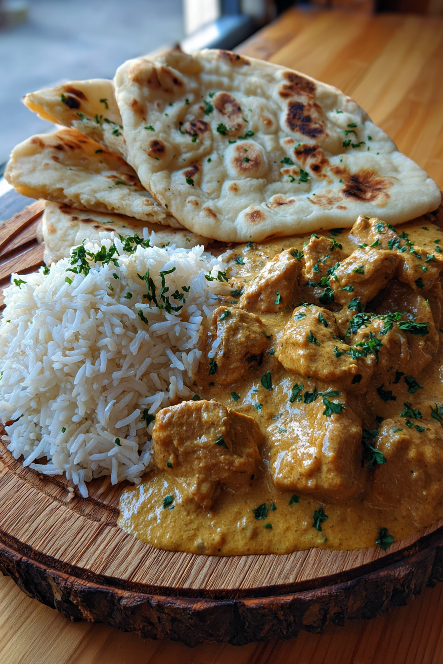Chicken Korma with naan and rice