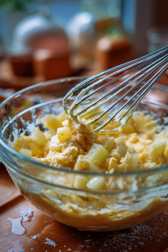 pear and almond cake batter preparation