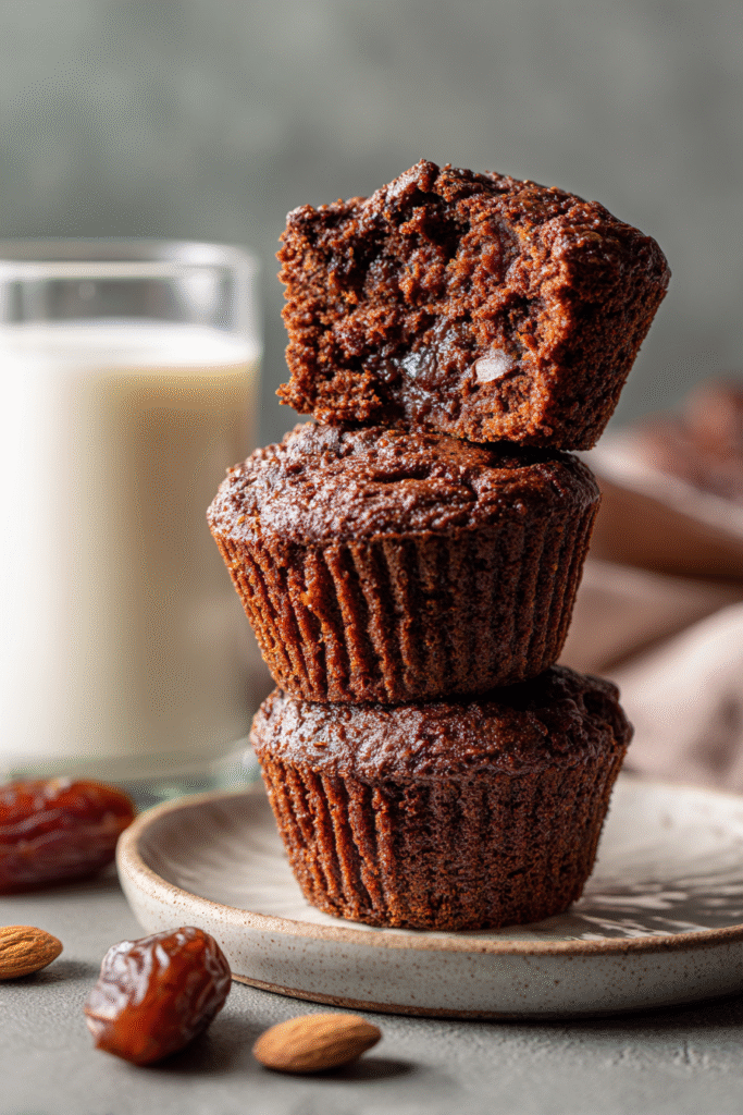 Chocolate-Date Bran Muffins served with almond milk