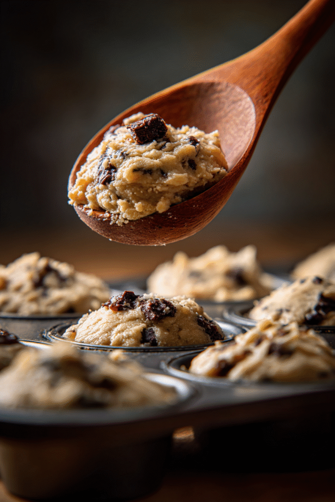 Spoonful of chocolate-date muffin batter