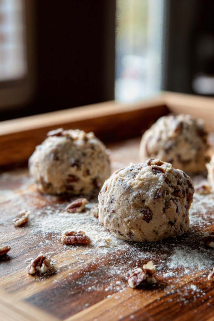 Folding toasted pecans into cookie dough