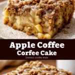 Close-up of freshly sliced Apple Crumble Coffee Cake with crumble topping