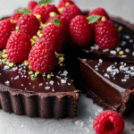 Dark chocolate ganache tart with raspberries