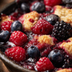 Mixed berry cobbler dessert with blueberries and raspberries