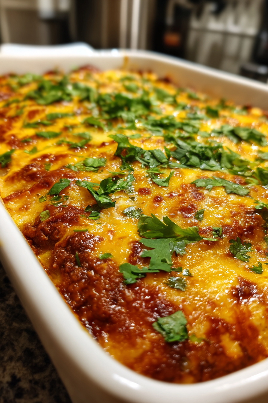 Easy Cheesy Ground Beef Enchiladas one-pan baked dinner