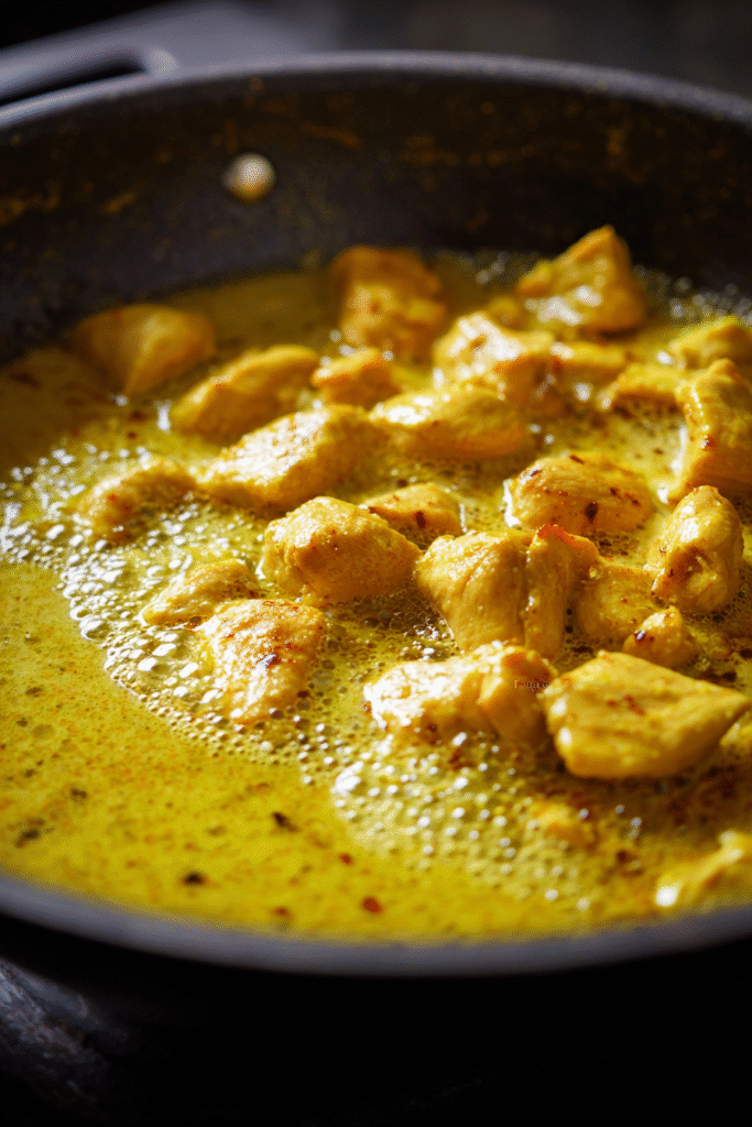 OneTakeChickenCurry one-pan recipe bubbling with creamy sauce