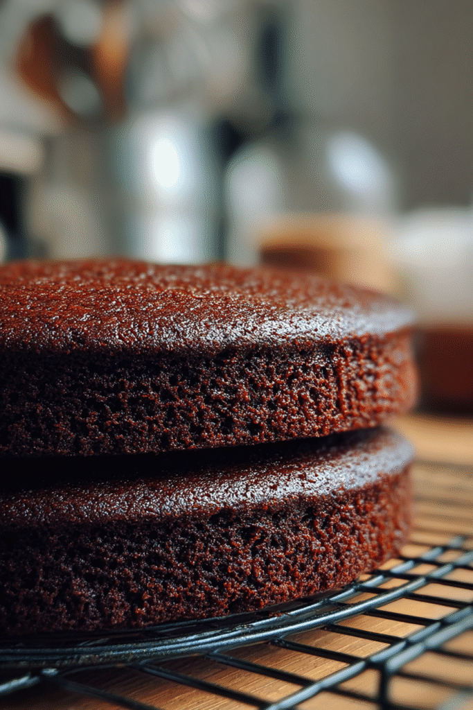Moist chocolate layers for Chocolate Orange Cheesecake Layer Cake
