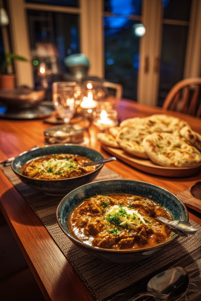 Cozy winter dinner with OneTakeChickenCurryRecipes and naan bread