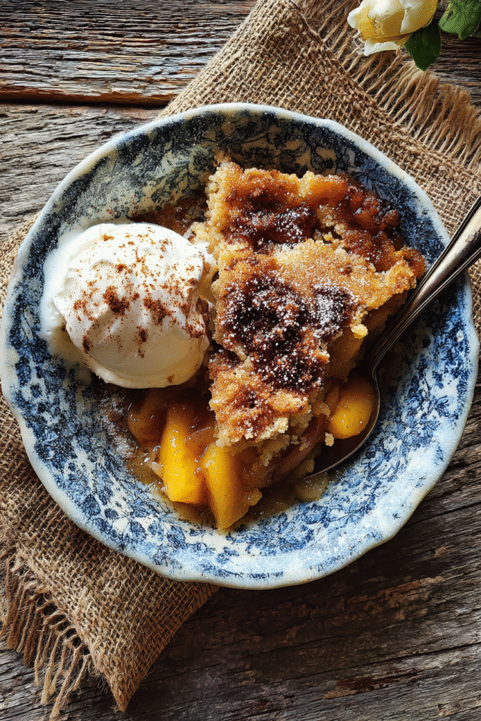 Slice of Easy Southern Peach Cobbler Recipe