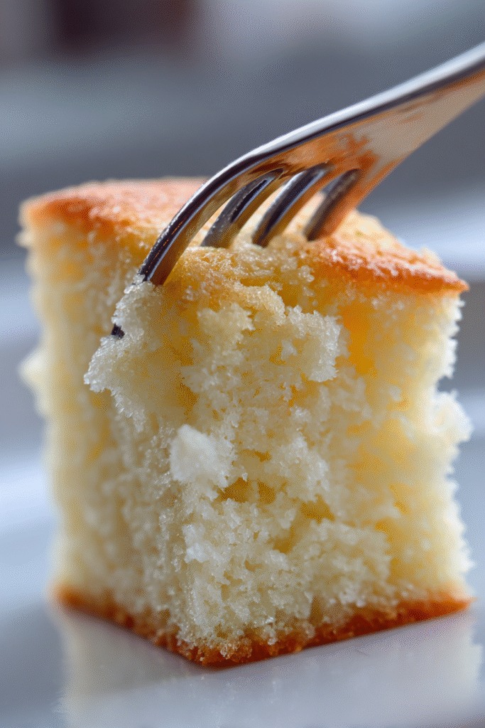 Close-up texture of sponge in tres leches cake
