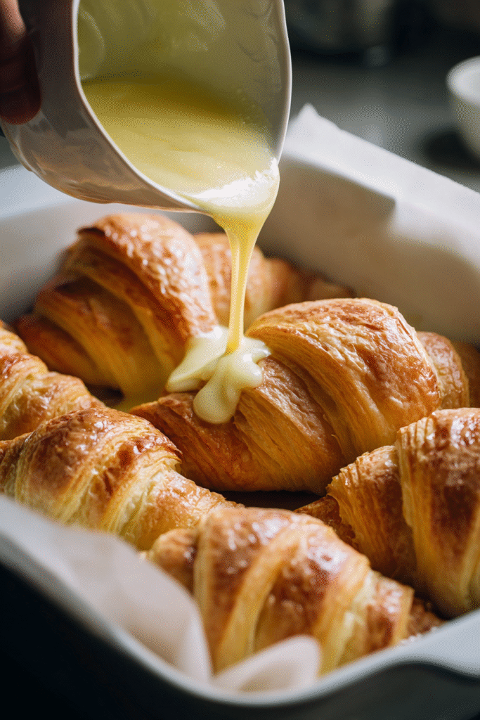 Preparing Overnight Croissant Breakfast Casserole step-by-step