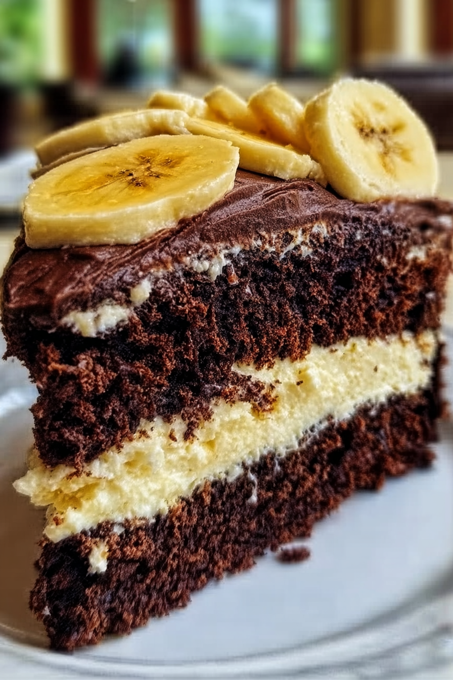 Chocolate banana cake with double frosting layers