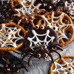 Halloween Chocolate Pretzel Spider Web with White Chocolate Drizzle