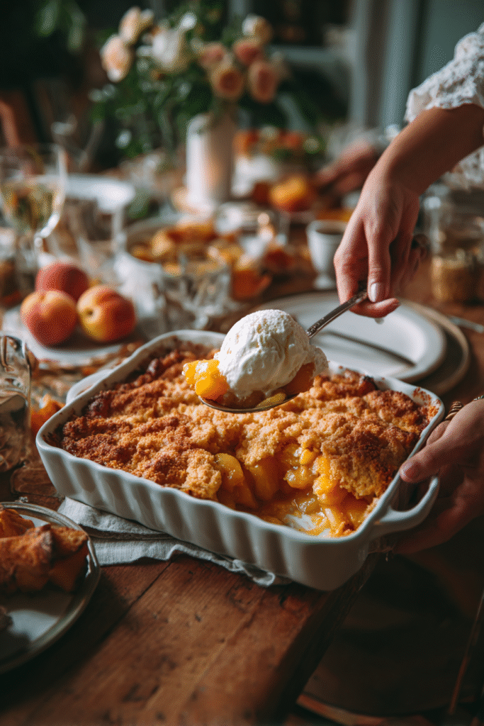 southern desserts cobbler with ice cream