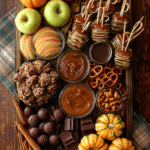 Mini Caramel Apple Dessert Board with caramel drizzle and fall sweets