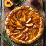 Peach Puff Pastry Tart with golden flaky crust and caramelized peaches