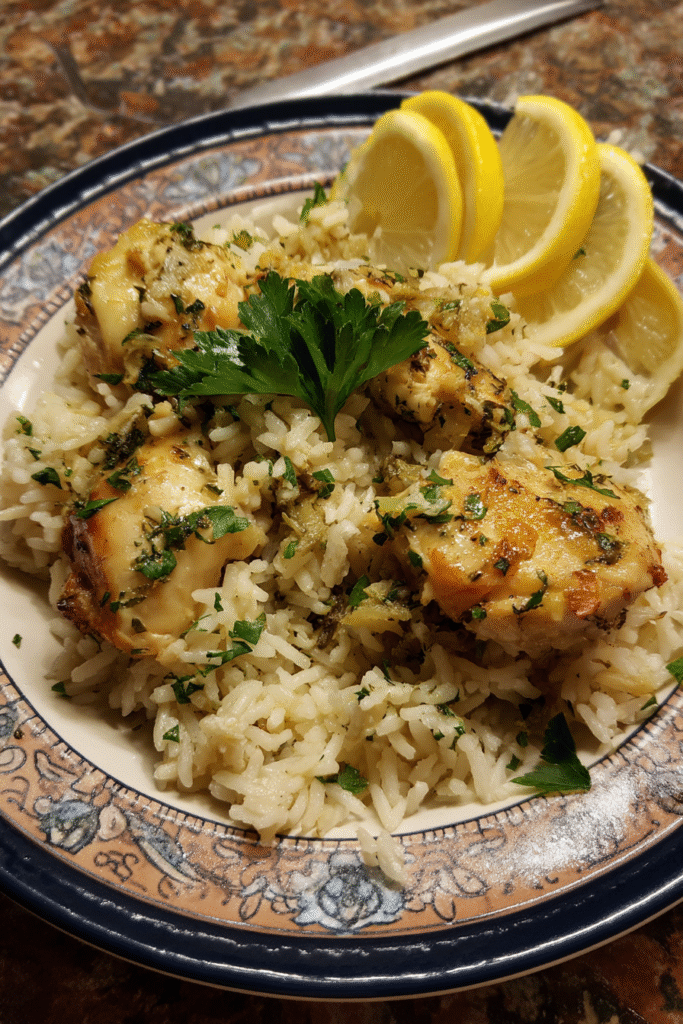 Preparing Slow Cooker Lemon Herb Chicken and Rice step by step