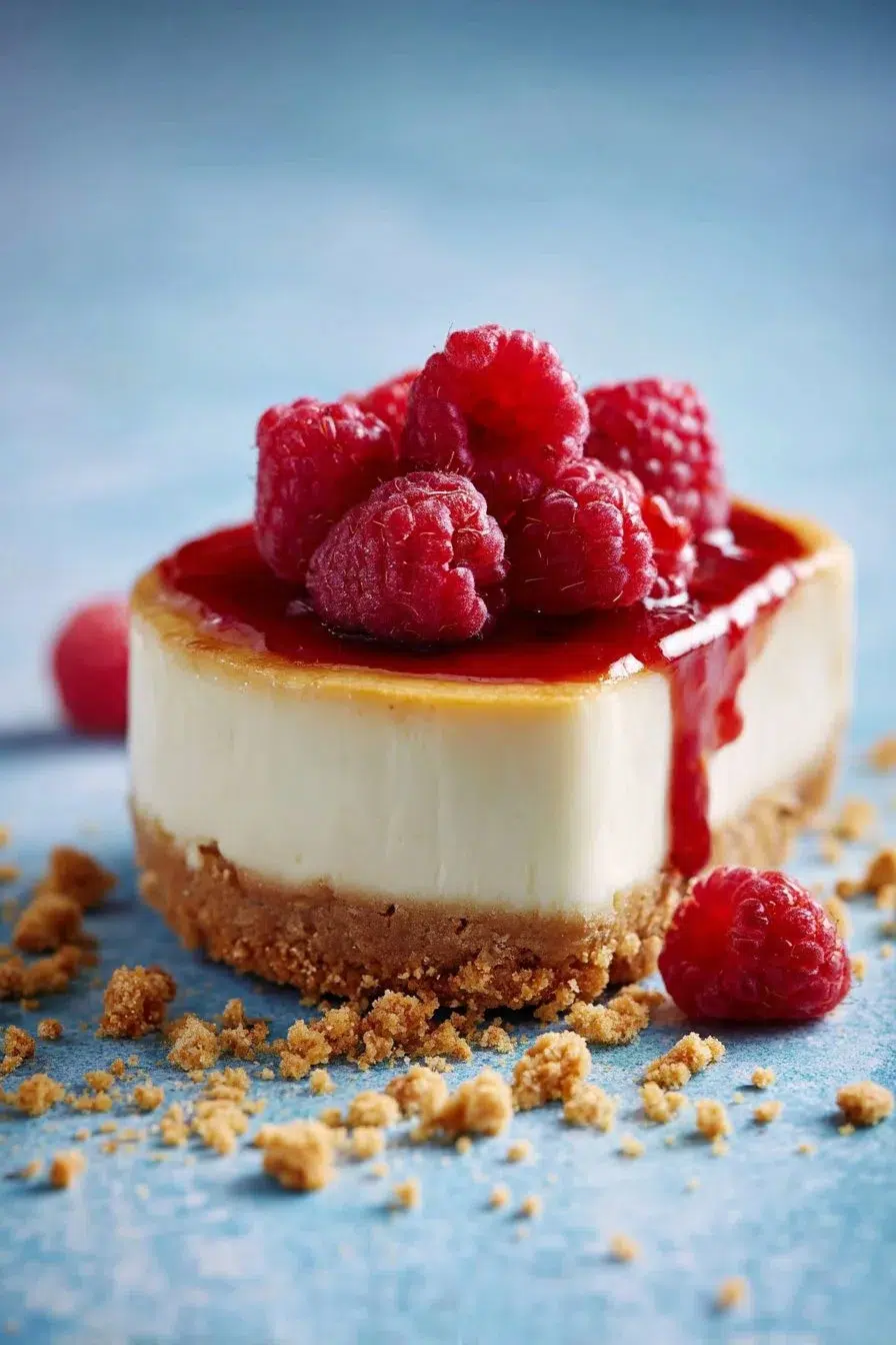Better-for-you cheesecake with raspberry swirl topping