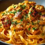 Delicious Cowboy Butter Chicken Pasta served in a bowl with fresh herbs.