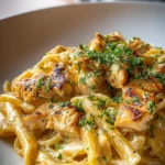 Creamy ricotta chicken pasta served with fresh herbs and vegetables
