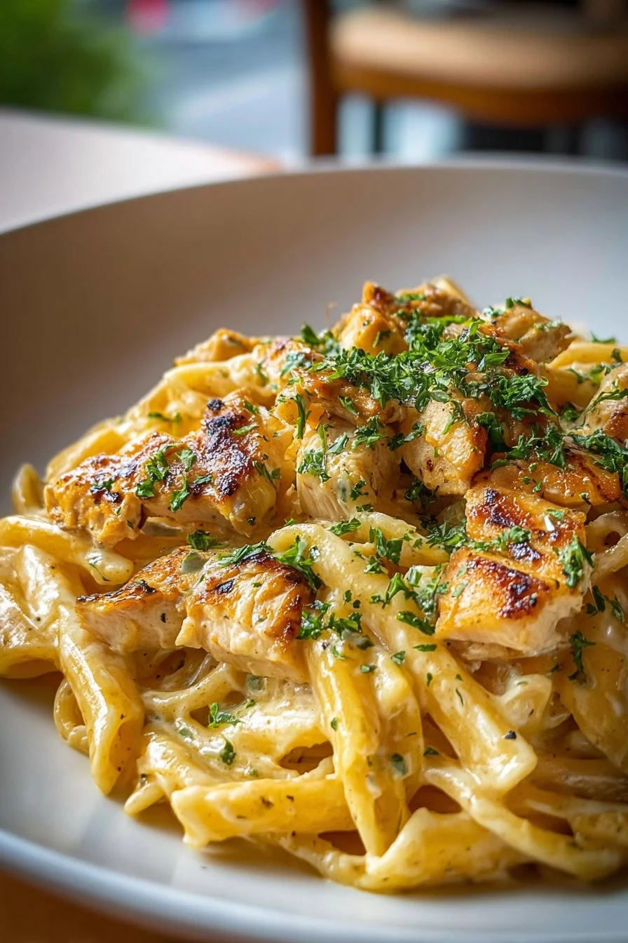Creamy ricotta chicken pasta served with fresh herbs and vegetables