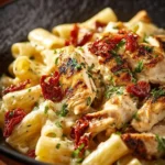 Delicious Marry Me Chicken Pasta served with herbs and cheese