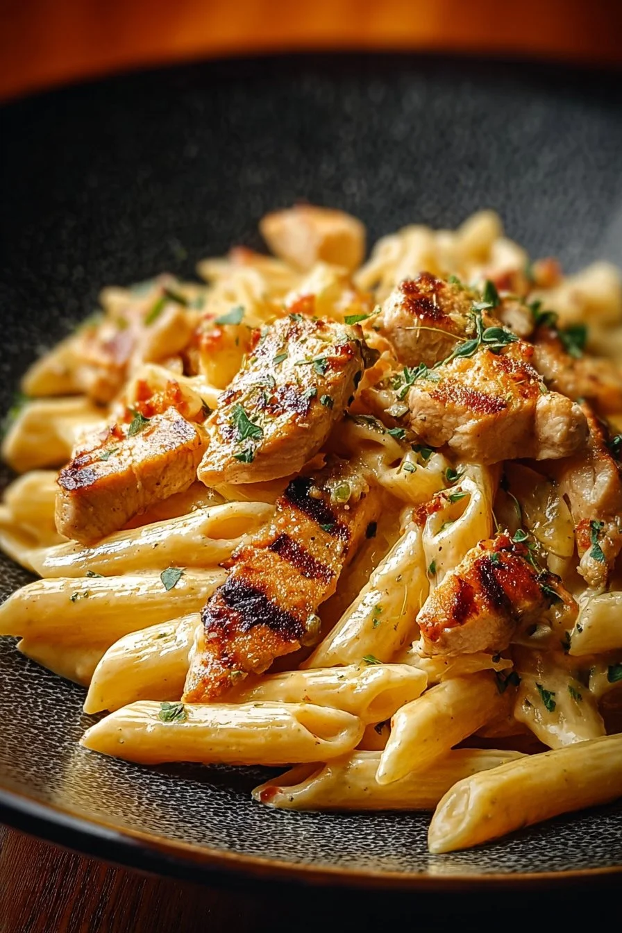 Delicious Marry Me Chicken Pasta served with herbs and cheese in a creamy sauce.