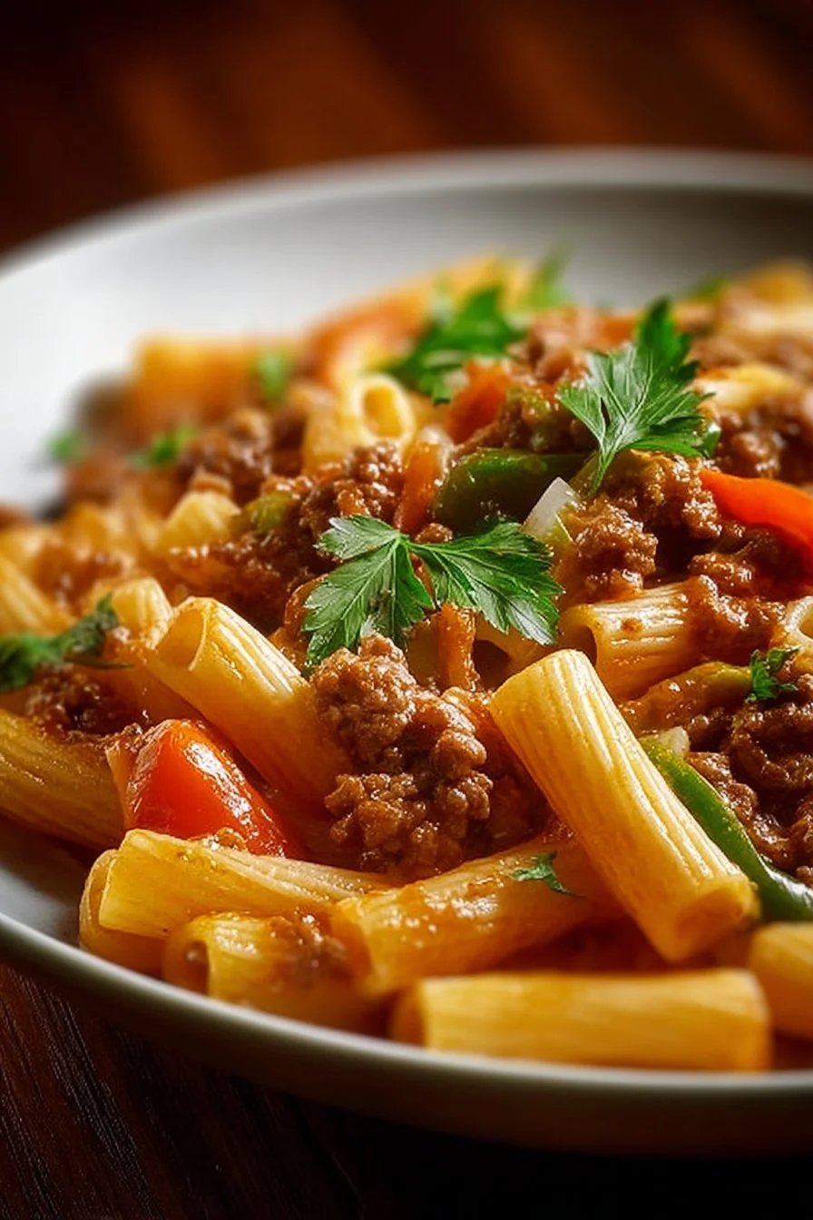 Delicious Philadelphia cheese steak pasta dish served in a bowl